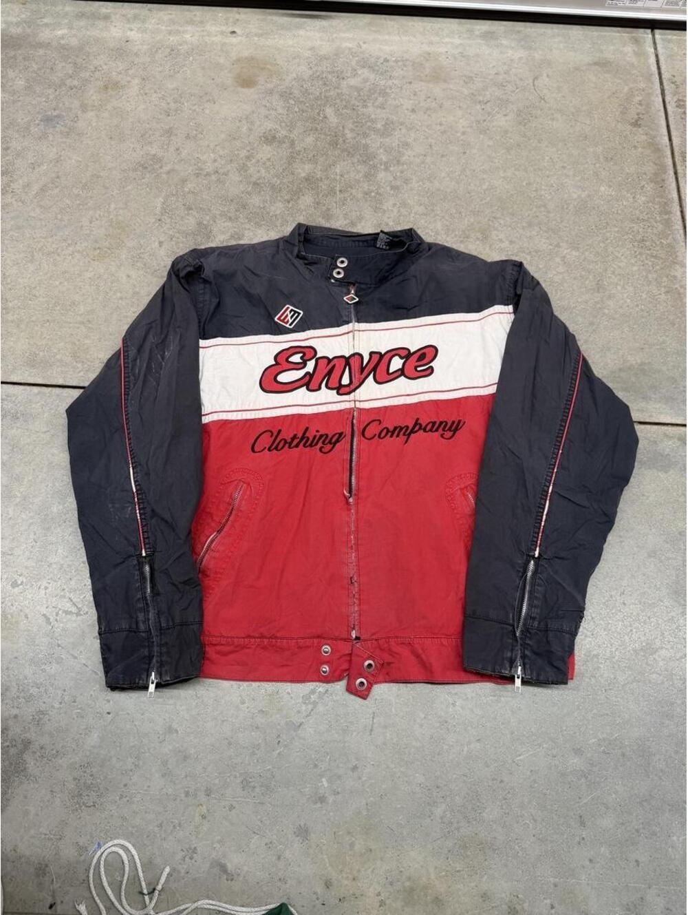 vintage enyce clothing company black red spell out bomber jacket size xl